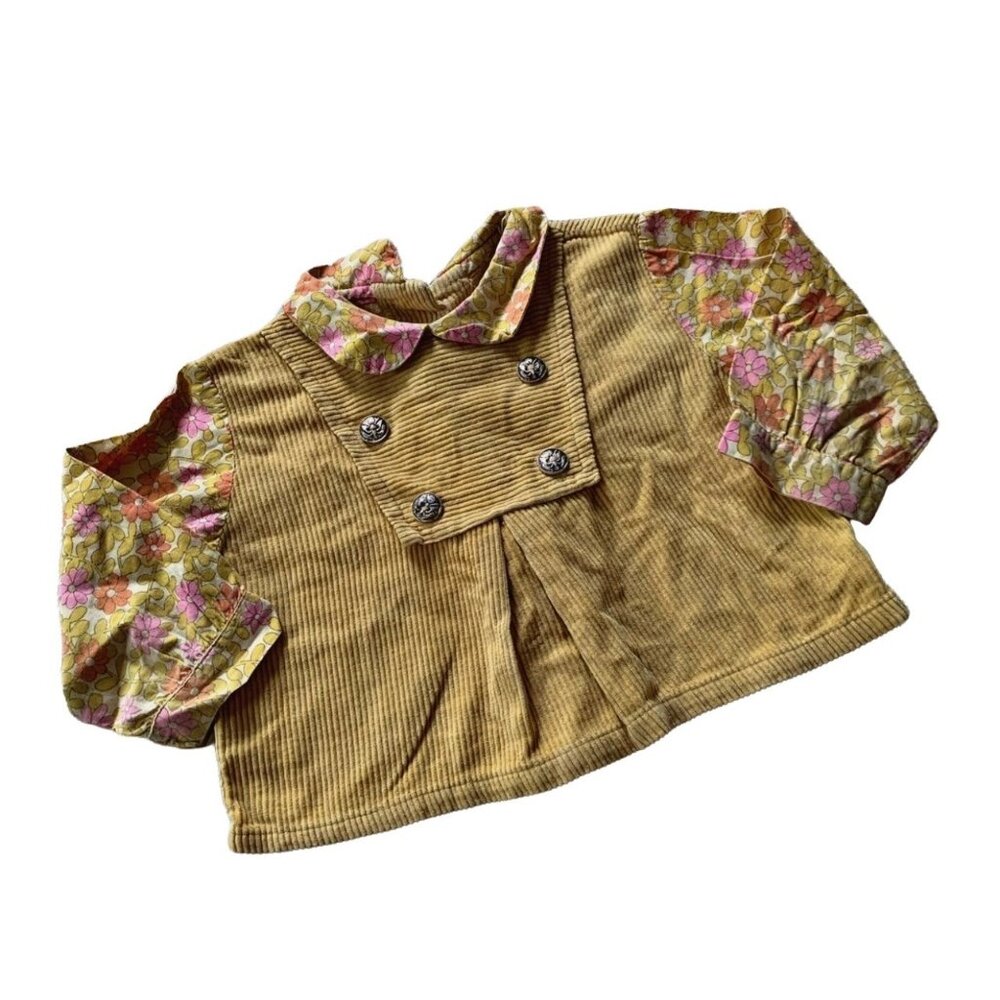 Vintage Groovy Mod Retro Novelty Floral Corduroy Top 12-18 Months